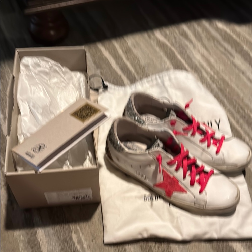 Golden Goose Women's White and Pink Sneakers